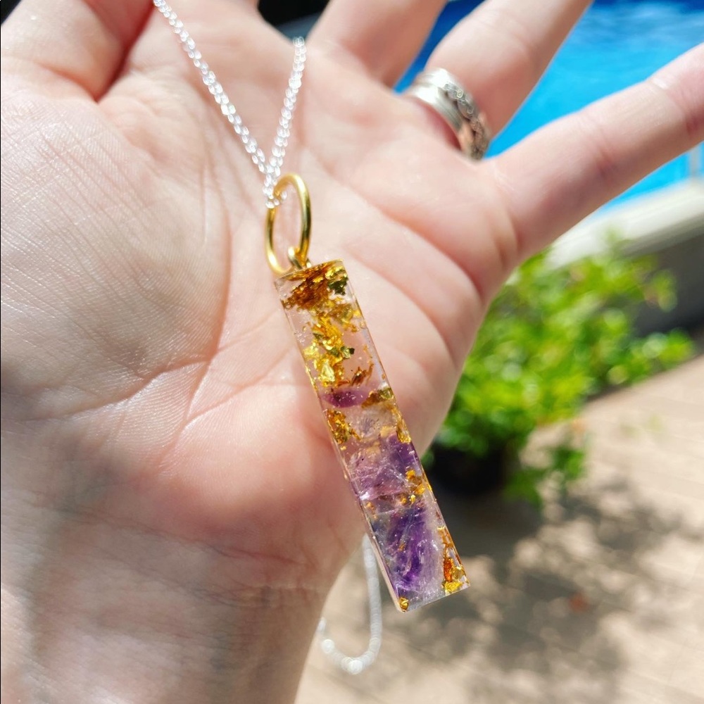 Amethyst gold flake pendant necklace